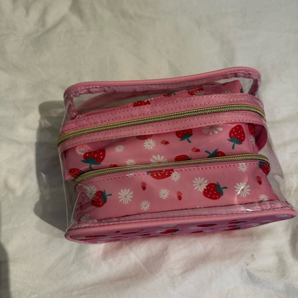 Strawberry Print Pink Travel Accessory Bag